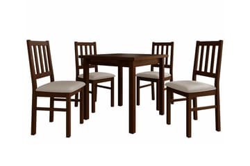 Patrickswell kvadratisk uttrekkbar spisegruppe 80–110 cm – Spisebord med 4 spisestoler i tre med spilerygg - Mørkebrun|Beige - Møbler - Bord - Spisegrupper