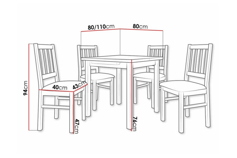 Patrickswell kvadratisk uttrekkbar spisegruppe 80–110 cm – Spisebord med 4 spisestoler i tre med spilerygg - Mørkebrun|Gråbrun - Møbler - Bord - Spisegrupper