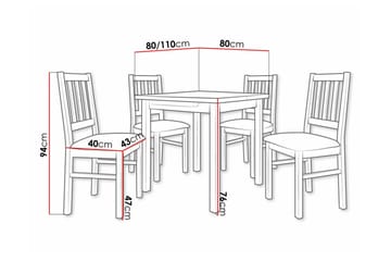 Patrickswell kvadratisk uttrekkbar spisegruppe 80–110 cm – Spisebord med 4 spisestoler i tre med spilerygg - Natur|Olivengrønn - Møbler - Bord - Spisegrupper