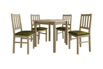 Patrickswell kvadratisk uttrekkbar spisegruppe 80–110 cm – Spisebord med 4 spisestoler i tre med spilerygg - Natur|Olivengrønn - Møbler - Bord - Spisegrupper