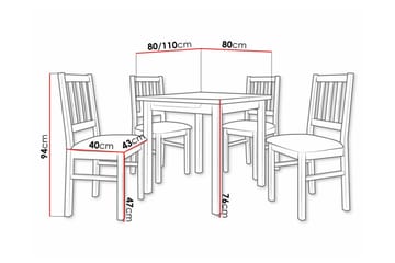 Patrickswell kvadratisk uttrekkbar spisegruppe 80–110 cm – Spisebord med 4 spisestoler i tre med spilerygg - Natur|Svart - Møbler - Bord - Spisegrupper