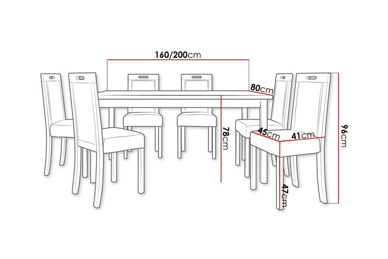 Patrickswell rektangulær uttrekkbar spisegruppe 160–200 cm – Spisebord med 6 spisestoler med polstret trerygg - Mørkebrun|Beige - Møbler - Bord - Spisegrupper