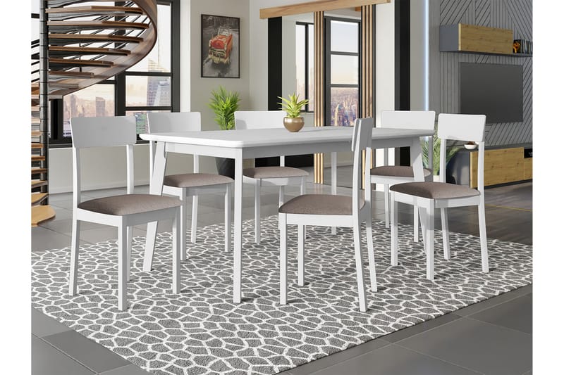 Patrickswell Spisegruppe - Beige/Hvit - Møbler - Bord - Spisegrupper