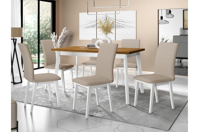 Patrickswell Spisegruppe - Beige/Hvit/Brun - Møbler - Bord - Spisegrupper