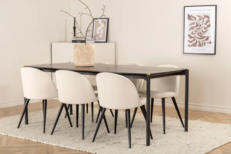 Pelle spisebord med 6 Fløyel Spisestol - Møbler - Bord - Spisegrupper