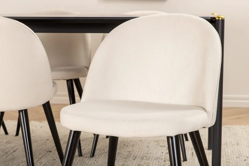 Pelle spisebord med 6 Fløyel Spisestol - Møbler - Bord - Spisegrupper