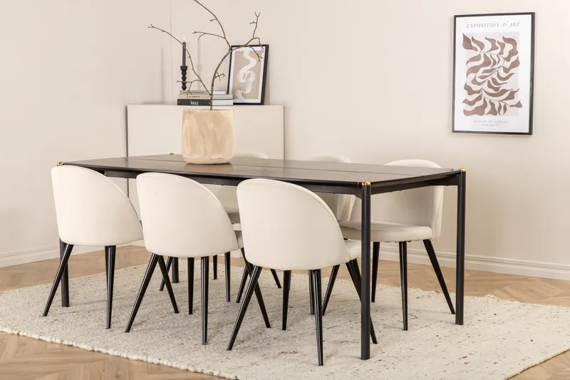 Pelle spisebord med 6 Fløyel Spisestol - Møbler - Bord - Spisegrupper