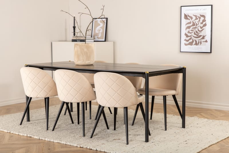 Pelle Spisebord med 6stk Velvet Spisestol - Møbler - Bord - Spisegrupper