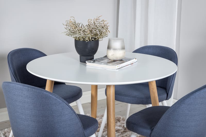 Pelle Spisegruppe 100 cm Rund inkl. 4 Sedavi Stoler - Hvit/Natur/Svart - Møbler - Bord - Spisegrupper