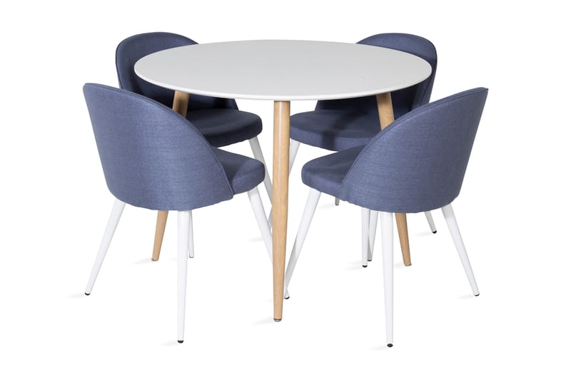 Pelle Spisegruppe 100 cm Rund inkl. 4 Sedavi Stoler - Hvit/Natur/Svart - Møbler - Bord - Spisegrupper
