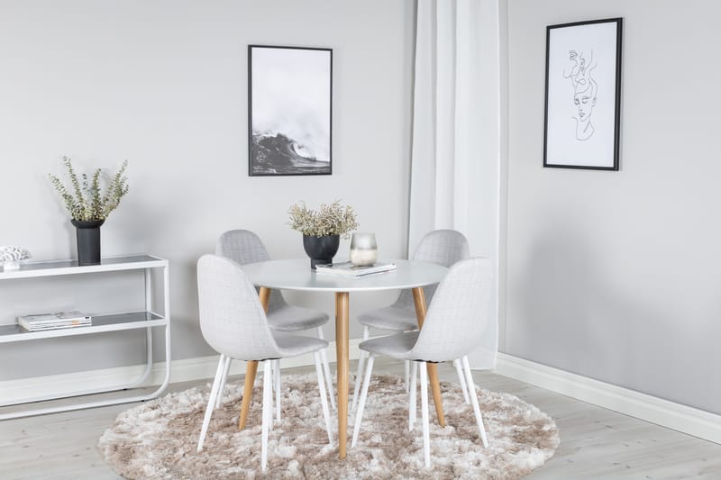 Pelle Spisegruppe 100 cm Rund inkl. 4 Ypas Stoler - Hvit/Natur/Grå - Møbler - Bord - Spisegrupper