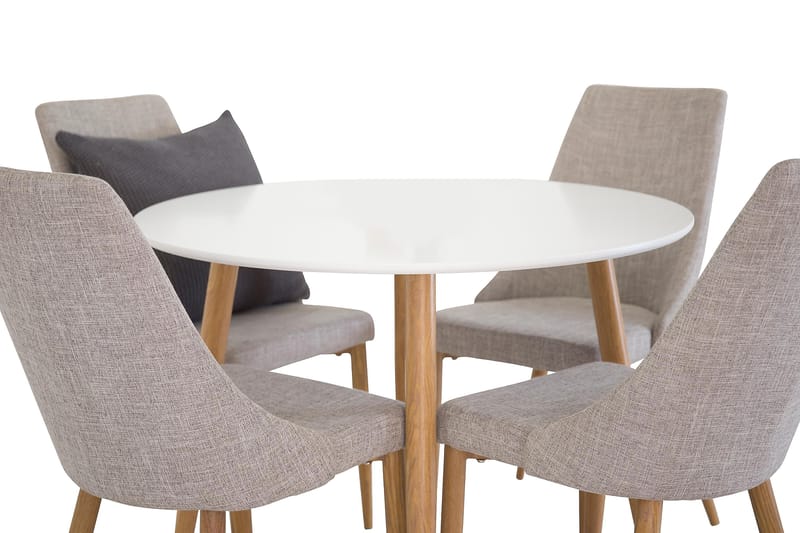 Pelle Spisegruppe 100 cm Rund med 4 Ludvig Stol - Hvit/Eik/Lysegrå - Møbler - Bord - Spisegrupper