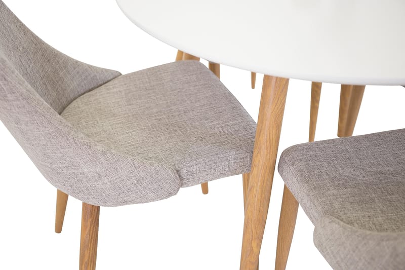 Pelle Spisegruppe 100 cm Rund med 4 Ludvig Stol - Hvit/Eik/Lysegrå - Møbler - Bord - Spisegrupper
