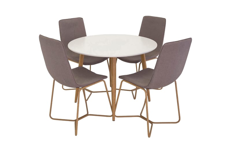 Pelle Spisegruppe 100 cm Rund med 4 Thella Stol - Hvit/Eik/Grå - Møbler - Bord - Spisegrupper