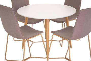 Pelle Spisegruppe 100 cm Rund med 4 Thella Stol - Hvit/Eik/Grå - Møbler - Bord - Spisegrupper