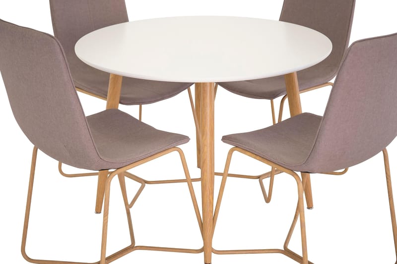 Pelle Spisegruppe 100 cm Rund med 4 Thella Stol - Hvit/Eik/Grå - Møbler - Bord - Spisegrupper