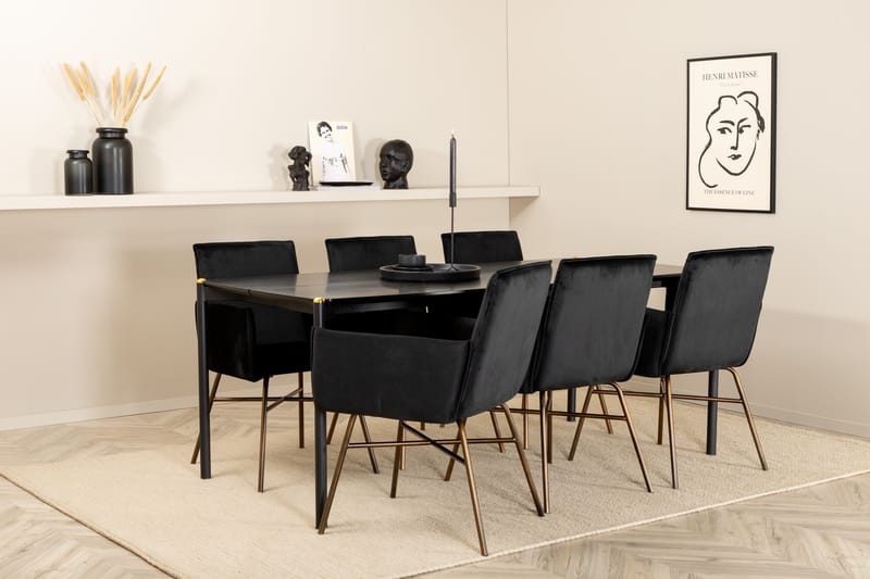 Pelle Spisegruppe 190 cm inkl. 6 Pipi Stoler - Svart/Kobber - Møbler - Bord - Spisegrupper
