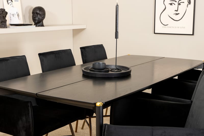 Pelle Spisegruppe 190 cm inkl. 6 Pipi Stoler - Svart/Kobber - Møbler - Bord - Spisegrupper