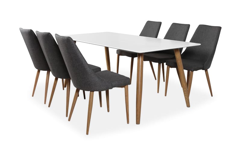 Pelle Spisegruppe med 6 Ludvig Stoler - Mørkegrå/Hvit - Møbler - Bord - Spisegrupper