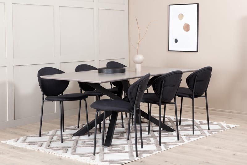 Penny Spisegruppe 190 cm inkl. 6 Moncoll Stoler, Grå/Svart