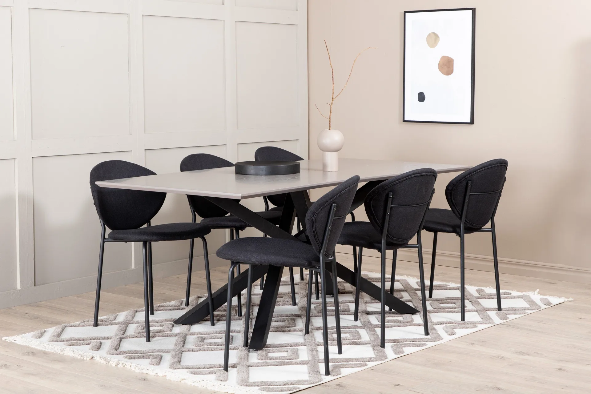 Penny Spisegruppe 190 cm inkl. 6 Moncoll Stoler - Grå/Svart