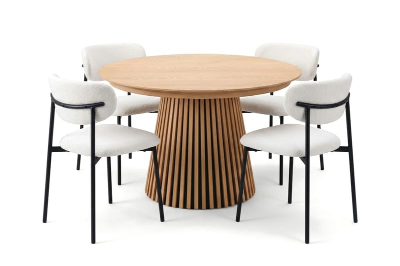Peyra Uttrekkbar rund 120-220 cm Eik med 4 Lucy Spisestoler - Eik - Møbler - Bord - Spisegrupper