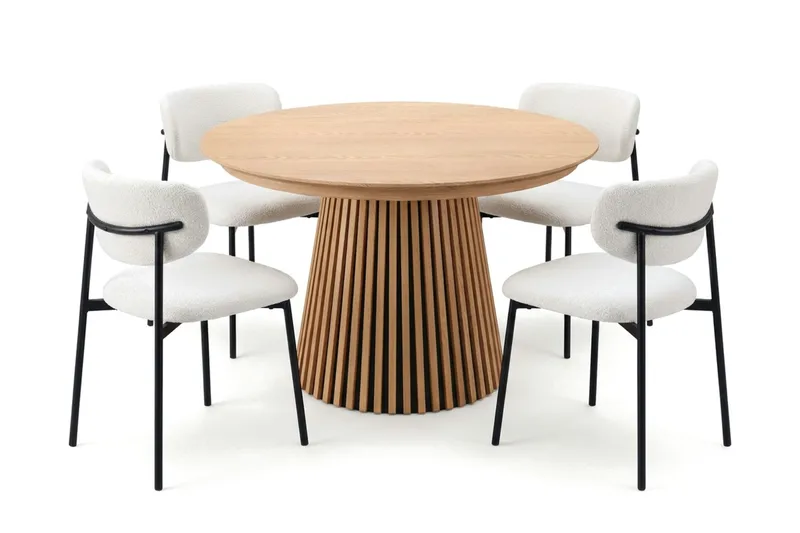 Peyra Uttrekkbar rund 120-220 cm Eik med 4 Lucy Spisestoler, Eik