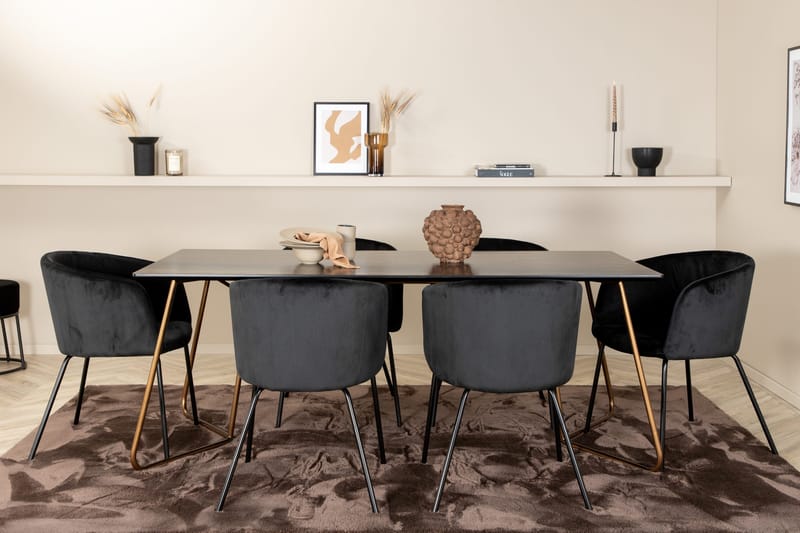 Pipi Spisegruppe 190 cm inkl. 6 Berita Stoler - Svart/Kobber - Møbler - Bord - Spisegrupper