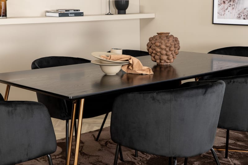 Pipi Spisegruppe 190 cm inkl. 6 Berita Stoler - Svart/Kobber - Møbler - Bord - Spisegrupper
