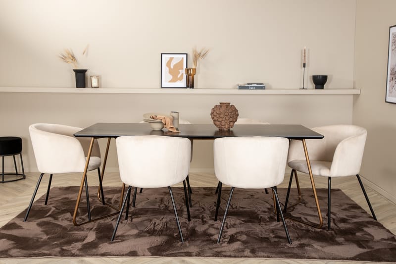 Pipi Spisegruppe 190 cm inkl. 6 Berita Stoler - Svart/Kobber/Beige - Møbler - Bord - Spisegrupper
