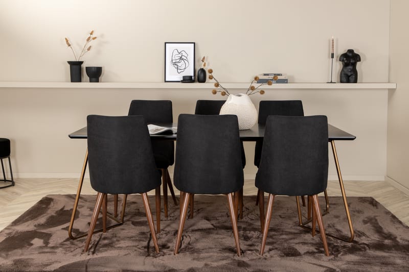 Pipi Spisegruppe 190 cm inkl. 6 Campomar Stoler - Svart/Kobber/Brun - Møbler - Bord - Spisegrupper