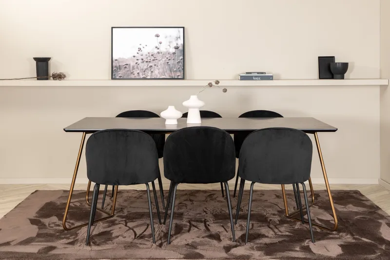 Pipi Spisegruppe 190 cm inkl. 6 Foyos Stoler - Svart/Kobber - Møbler - Bord - Spisegrupper
