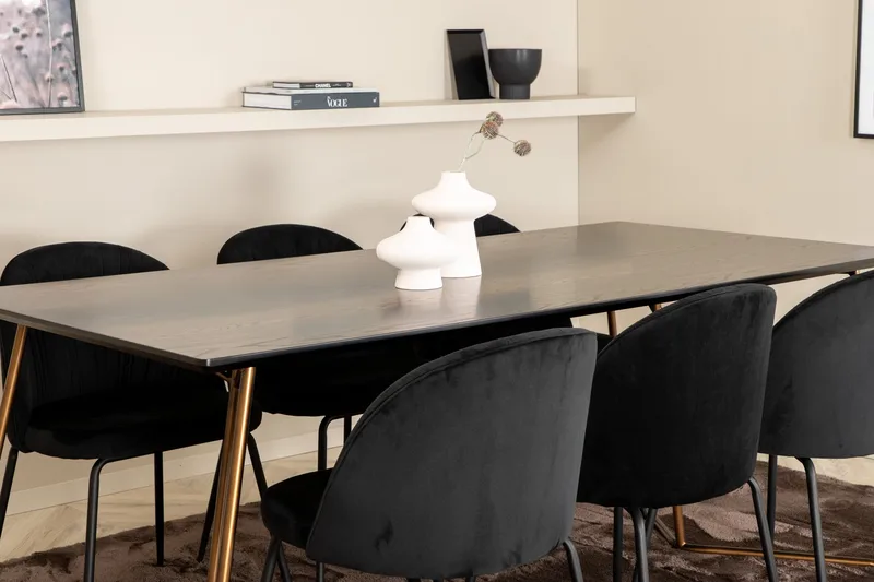 Pipi Spisegruppe 190 cm inkl. 6 Foyos Stoler - Svart/Kobber - Møbler - Bord - Spisegrupper