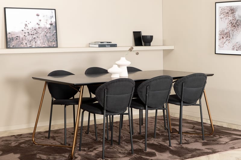 Pipi Spisegruppe 190 cm inkl. 6 Moncoll Stoler, Svart/Kobber