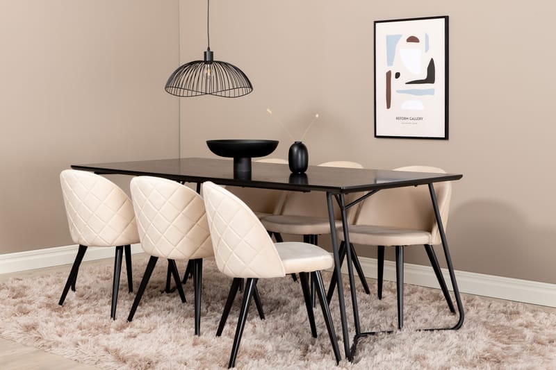 Pipi Spisegruppe 190 cm inkl. 6 Velvets Stoler - Svart - Møbler - Bord - Spisegrupper
