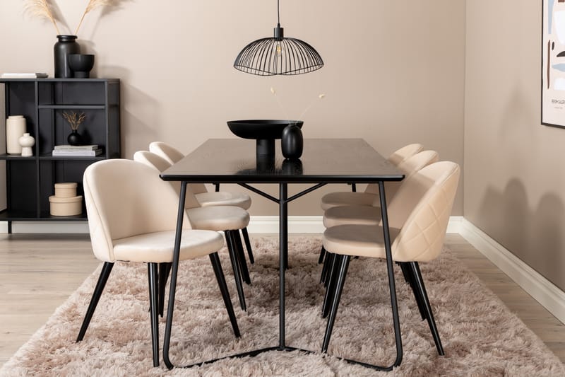 Pipi Spisegruppe 190 cm inkl. 6 Velvets Stoler - Svart - Møbler - Bord - Spisegrupper