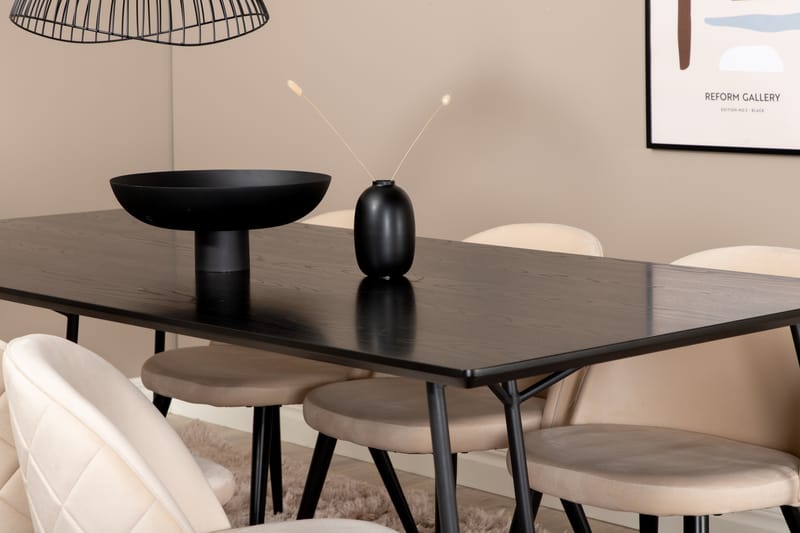 Pipi Spisegruppe 190 cm inkl. 6 Velvets Stoler - Svart - Møbler - Bord - Spisegrupper