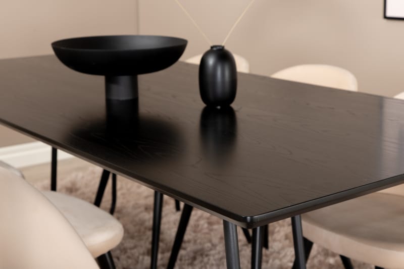 Pipi Spisegruppe 190 cm inkl. 6 Velvets Stoler - Svart - Møbler - Bord - Spisegrupper