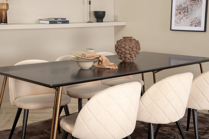 Pipi Spisegruppe 190 cm inkl. 6 Velvets Stoler - Svart/Kobber - Møbler - Bord - Spisegrupper
