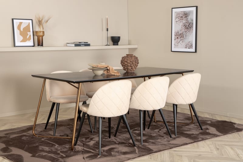 Pipi Spisegruppe 190 cm inkl. 6 Velvets Stoler - Svart/Kobber - Møbler - Bord - Spisegrupper