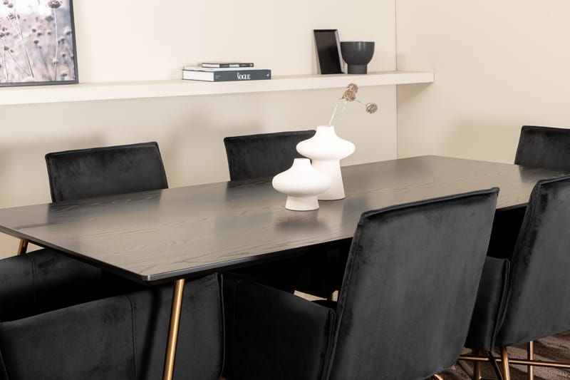 Pipi Spisegruppe 190 cm inkl. 6 Pipi Stoler - Svart/Kobber - Møbler - Bord - Spisegrupper