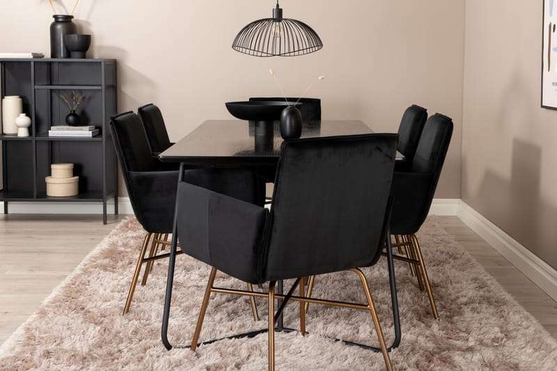 Pipi Spisegruppe 190 cm inkl. 6 Pipi Stoler - Svart/Kobber - Møbler - Bord - Spisegrupper