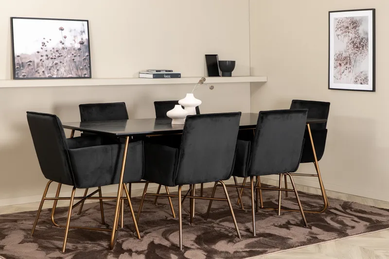 Pipi Spisegruppe 190 cm inkl. 6 Pipi Stoler, Svart/Kobber