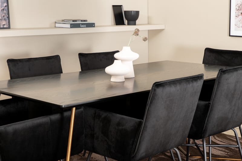 Pipi Spisegruppe 190 cm inkl. 6 Pipi Stoler - Svart/Kobber - Møbler - Bord - Spisegrupper