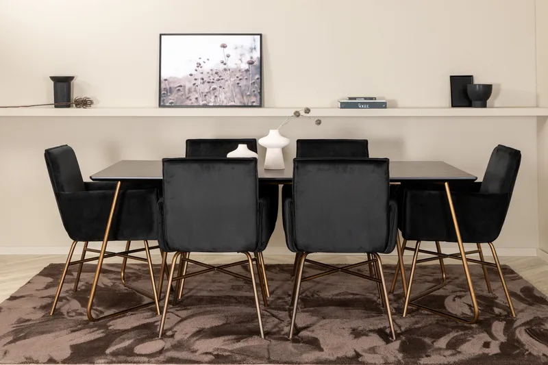 Pipi Spisegruppe 190 cm inkl. 6 Pipi Stoler - Svart/Kobber - Møbler - Bord - Spisegrupper