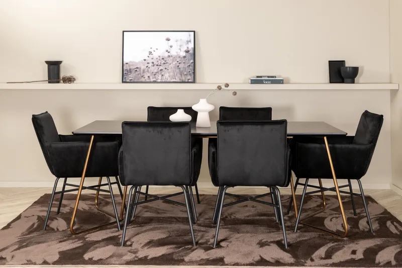 Pipi Spisegruppe 190 cm inkl. 6 Pipi Stoler - Svart/Kobber - Møbler - Bord - Spisegrupper
