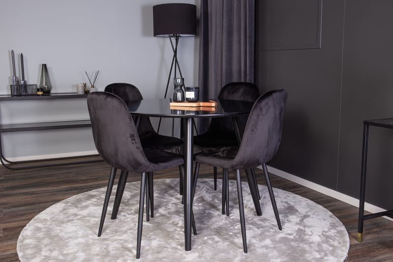 Plaza Spisegruppe 100 cm Rund med 4 Polar Stoler - Svart - Møbler - Bord - Spisegrupper