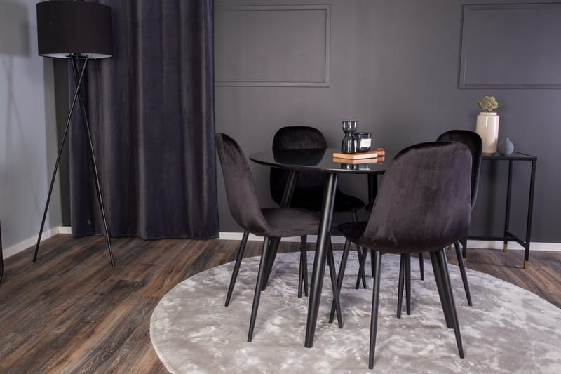 Plaza Spisegruppe 100 cm Rund med 4 Polar Stoler - Svart - Møbler - Bord - Spisegrupper