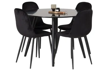 Plaza Spisegruppe 100 cm Rund med 4 Polar Stoler - Svart - Møbler - Bord - Spisegrupper