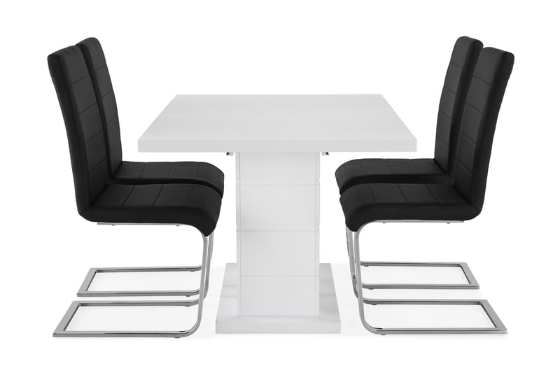 Ratliff Forlengningsbar Spisegruppe 120 cm + 4 Cibus Stoler - Hvit/Svart/Krom - Møbler - Bord - Spisegrupper